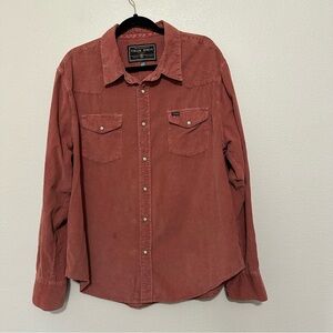 True grit men’s snap button corduroy dress shirt pink clay  M medium Sundance